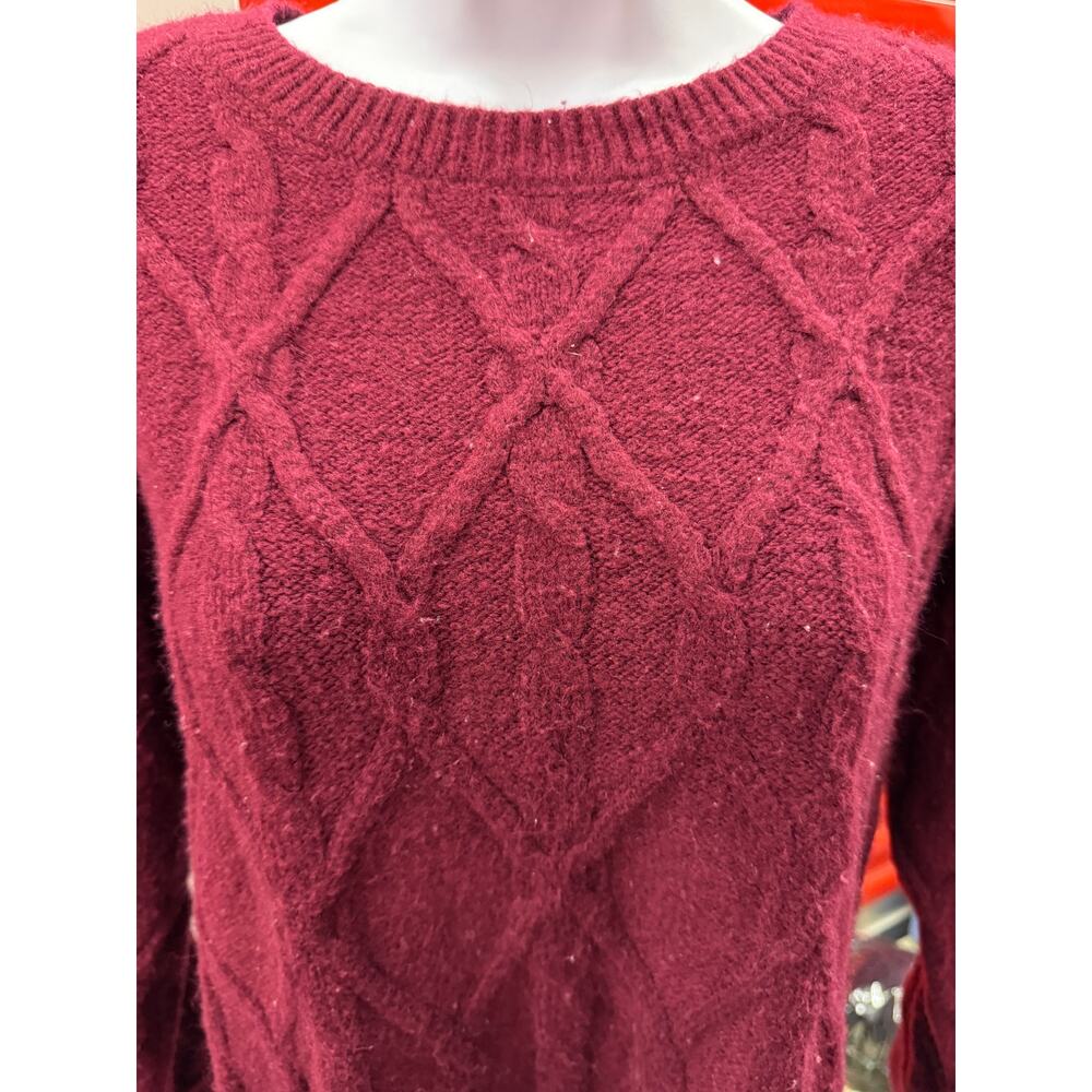 St John's Bay Women XL Maroon red Criss Cross Pattern Sweater crew neck - Picture 2 of 4